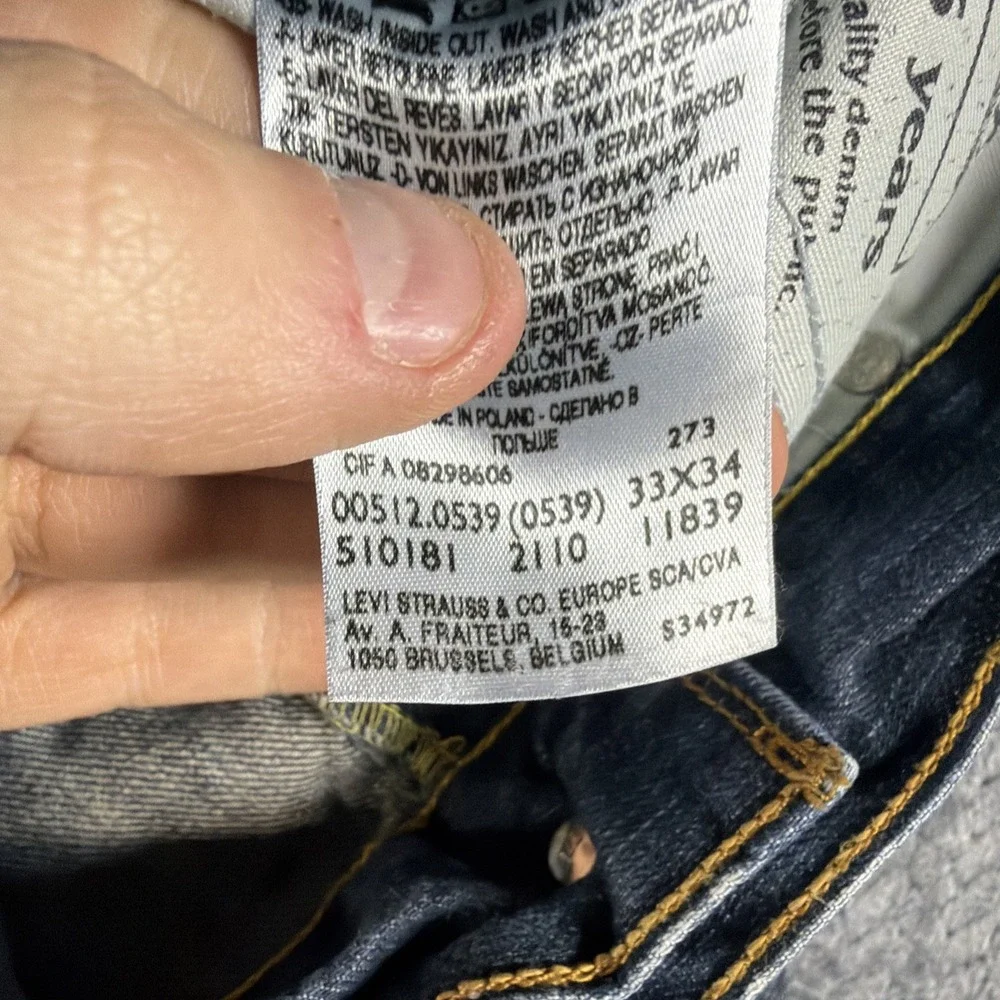 Vintage Levis 512 Slim Taper‎ Stretch Mens Jeans 33X34 Dark Blue